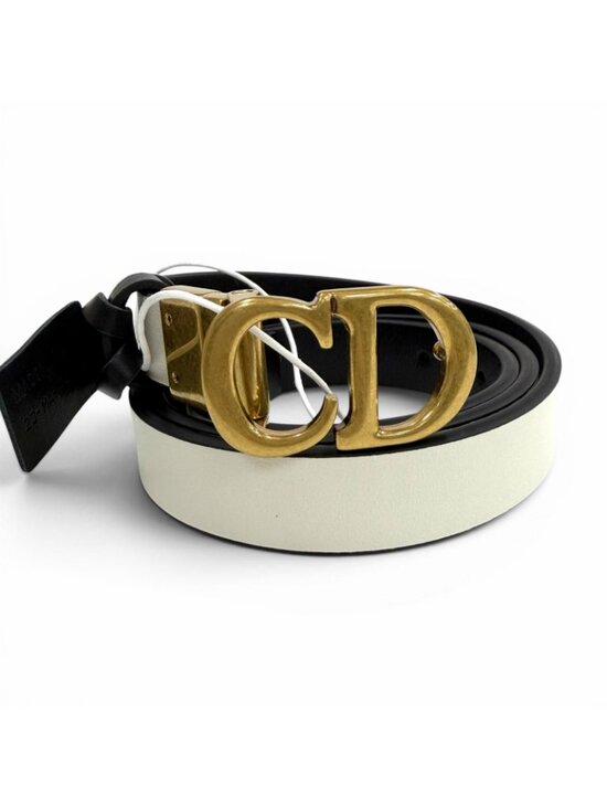 Dior Reversible CD Logo Buckle Leather Belt Black White Gold 85 main image 4